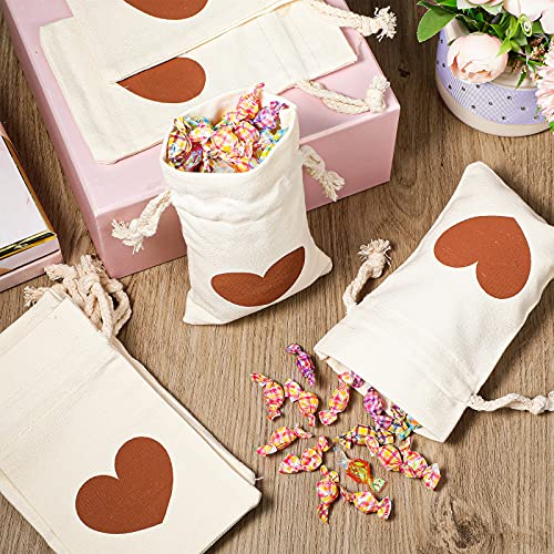 Shappy 20 Pieces Valentine's Day Heart Burlap Bags 4.3 x 7.1 Inch Drawstring Canvas Present Pouch Large Present Bags Wedding Favor Bags for Valentine Wedding Birthday