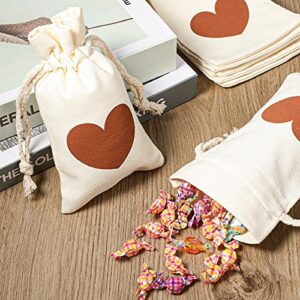 Shappy 20 Pieces Valentine's Day Heart Burlap Bags 4.3 x 7.1 Inch Drawstring Canvas Present Pouch Large Present Bags Wedding Favor Bags for Valentine Wedding Birthday