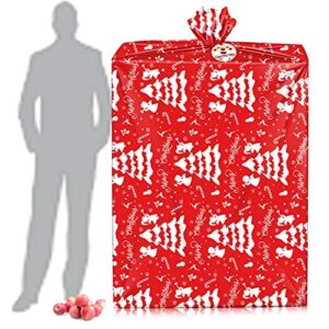 ccinee 2pcs jumbo christmas plastic gift bag,60″ x 72″ xmas plastic bags with ties and tags goody bags for gift wrapping