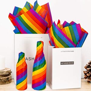 Whaline 100 Sheet Rainbow Tissue Paper Crepe Paper Colorful Stripes Art Tissue Bulk Colored Gift Wrapping Paper for DIY Art Craft Gay Pride Party Gift Bags Birthday Wedding Favors