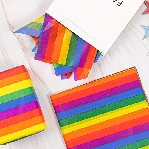 Whaline 100 Sheet Rainbow Tissue Paper Crepe Paper Colorful Stripes Art Tissue Bulk Colored Gift Wrapping Paper for DIY Art Craft Gay Pride Party Gift Bags Birthday Wedding Favors