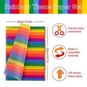 Whaline 100 Sheet Rainbow Tissue Paper Crepe Paper Colorful Stripes Art Tissue Bulk Colored Gift Wrapping Paper for DIY Art Craft Gay Pride Party Gift Bags Birthday Wedding Favors