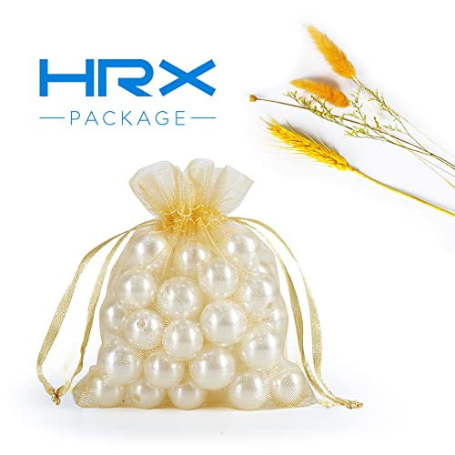 HRX Package 100pcs Little Gold Organza Bags 3 x 4 inch, Mesh Jewelry Pouches Drawstring Empty Sachets for Bracelets Candy Small Gift