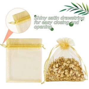 HRX Package 100pcs Little Gold Organza Bags 3 x 4 inch, Mesh Jewelry Pouches Drawstring Empty Sachets for Bracelets Candy Small Gift