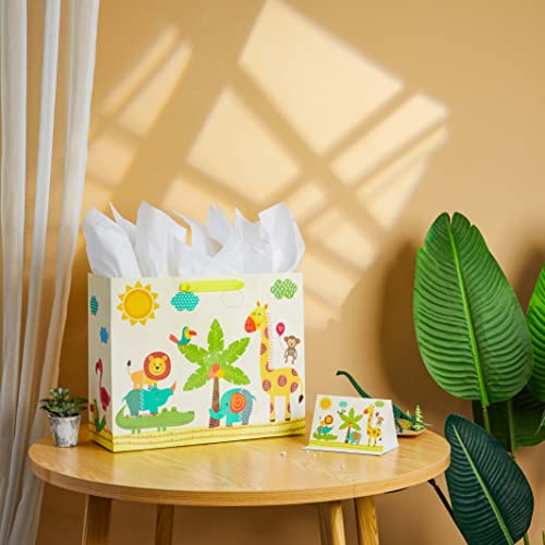 SUNCOLOR 16" Extra Large Gift Bag for Baby Shower with Tissue Paper (Animals)