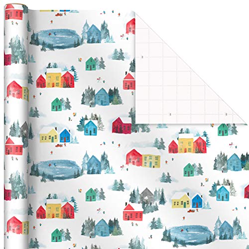 Hallmark Christmas Wrapping Paper with Cut Lines on Reverse (3 Rolls: 120 sq. ft. ttl) Snowy Village, Starry Snowflakes, Birch Trees & Cardinals