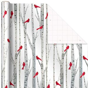 Hallmark Christmas Wrapping Paper with Cut Lines on Reverse (3 Rolls: 120 sq. ft. ttl) Snowy Village, Starry Snowflakes, Birch Trees & Cardinals