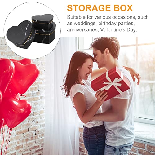 Storage Cases 3pcs Heart Shaped Boxes Gift Arrangement Boxes Flower Box for Luxury Flower Festival Holiday New Year Favors Black Candy Packing Boxes