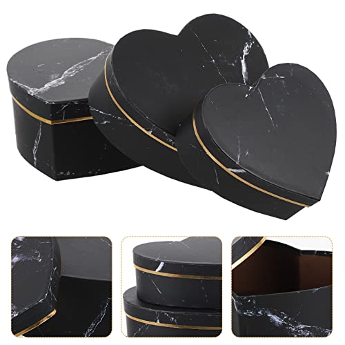 Storage Cases 3pcs Heart Shaped Boxes Gift Arrangement Boxes Flower Box for Luxury Flower Festival Holiday New Year Favors Black Candy Packing Boxes