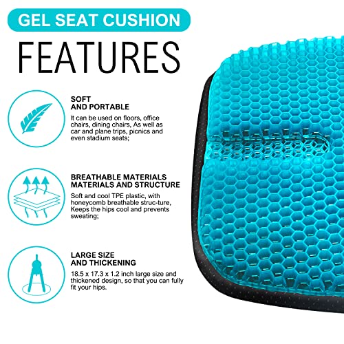 JLD Gel Seat Cushion for Long Sitting Breathable Honeycomb Design Pain Relief Egg Seat Cushion, Gel Enhanced Seat Cushion, Non-Slip, Egg Sitter Support Cushion, for Home Office Chair Cars Wheelchair