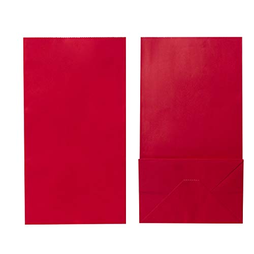 Red Party Favor Bag - 50 Pack Red Kraft Paper Lunch Food Grade Gift Bags for Chinese New Year, Valentine's Day, Christmas and 4th of July - 5"x3"x9"