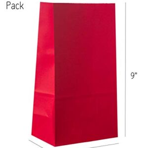 Red Party Favor Bag - 50 Pack Red Kraft Paper Lunch Food Grade Gift Bags for Chinese New Year, Valentine's Day, Christmas and 4th of July - 5"x3"x9"