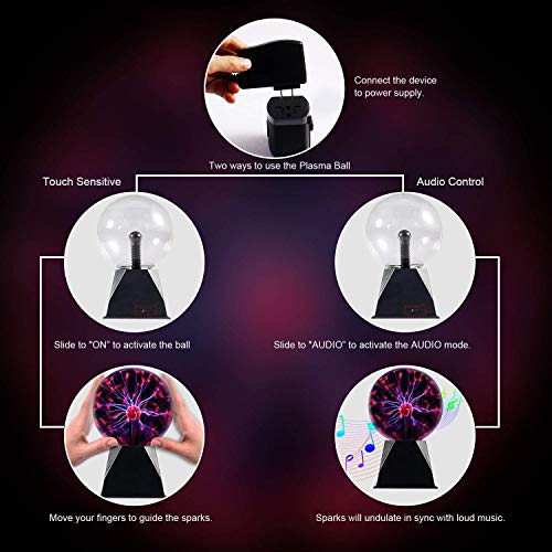 Magic Plasma Disco Ball Lamps Touch Sound Sensitive Desk Tesla Coil Lamp Light Nebula Sphere Lightning Globe Home Room Decor electrostatic Flashing Balls Nightlight 8 Inch