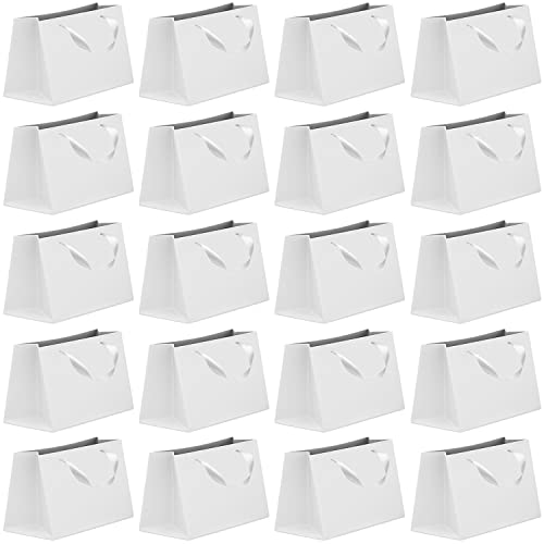 20 Pcs White Kraft Paper Gift Bags 10.6 x 8.2 x 3.1 Inch Gift Bags Bulk with Handles for Retail Bag, Party Favor Bag, Birthday Gift Bag, Merchandise Boutique Retail Bags