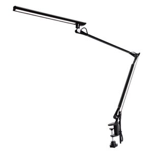 amzrozky drafting table lamp,metal architect led desk lamp, swing arm task lamp with clamp,eye-care dimmable office light with 5 color 5 brightness,touch control,memory function,black