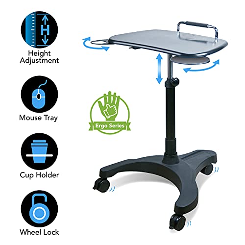 EHO Mobile Laptop Standing Desk Carts on Wheels, Pneumatic, Height Adjustable Rolling Stand, Sit to Stand Computer Cart, Classics XL Workstation for Home, Office, Medical and School Classroom