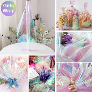 66 ft x 34 in Extra Wide Iridescent Cellophane Wrap Roll, Iridescent Film Cellophane Wrapping Paper Rainbow Colored Cellophane Wrap for Gift Baskets, Treats, Gifts, Flower, Crafts, Holiday, Christmas Decoration