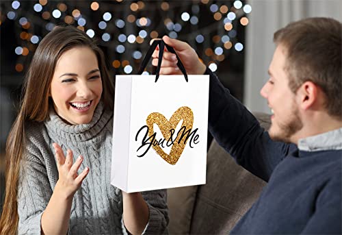 SICOHOME Large Anniversary Paper Gift Bag with Tissue Paper 13" You and Me Valentine's Day Gift Bag with Tissue Paper and Greeting Card for Husband Wife Boyfriend Girlfriend Newlyweds