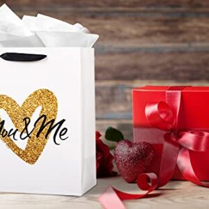 SICOHOME Large Anniversary Paper Gift Bag with Tissue Paper 13" You and Me Valentine's Day Gift Bag with Tissue Paper and Greeting Card for Husband Wife Boyfriend Girlfriend Newlyweds