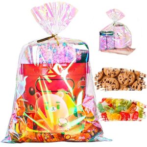 tyrsen cellophane bags, 50 pcs 9×12 cello bags with twist ties holographic iridescent cello gift bags for easter day birthday party halloween xmas