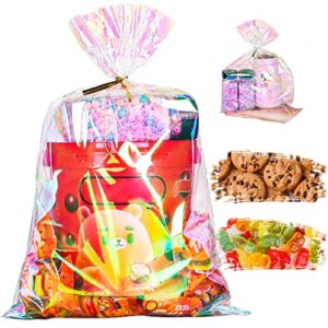 TYRSEN Cellophane Bags, 50 Pcs 9x12 Cello Bags with Twist Ties Holographic Iridescent Cello Gift Bags for Easter Day Birthday Party Halloween Xmas