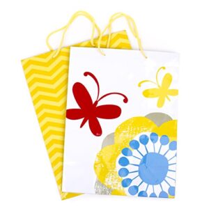 hallmark 12″ large gift bags (pack of 2: yellow chevrons and flowers with butterflies) for birthdays, baby showers, easter, mothers day or any occasion