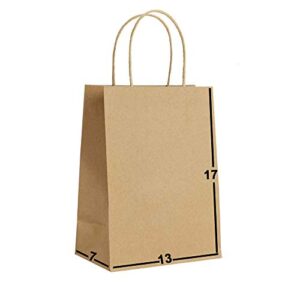 [50 bags] 13 x 7 x 17 brown kraft paper gift bags bulk with handles. ideal for shopping, packaging, retail, party, craft, gifts, wedding, recycled, business, goody and merchandise bag