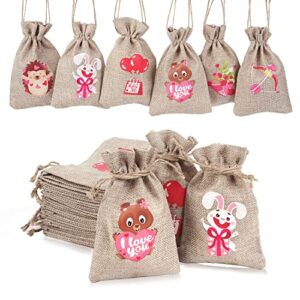 derayee 36 pcs valentine’s day burlap bags, 4 x 6 inches heart linen bags with drawstring mini jute candy bags for wedding bridal shower valentine’s day party favors