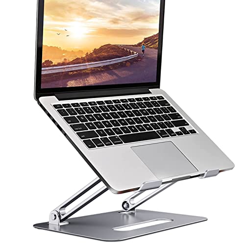 YICOSUN Portable Aluminum Laptop Holder, with Cooling Fan,Adjustable Ergonomic Laptop Stand, Foldable Computer Stand Anti-Slip Laptop Riser Compatible with 9-15.6 inch Laptops, Silvery