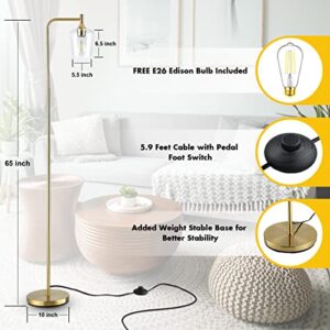 Hamilyeah Gold Floor Lamp for Bedroom, Industrial Tall Lamp for Living Room with Pedal Foot Switch, Mid Century Standing Lamp for Office with Champagne Glass Shade, E26 Bulb Included