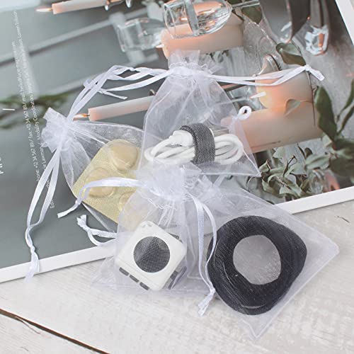 MJIYA Sheer Mesh Drawstring Organza Bags, 100 Pack 3.6x2.8 Inch Small Clear Gift Bags for Favor Jewelry Wedding (100 Pack)