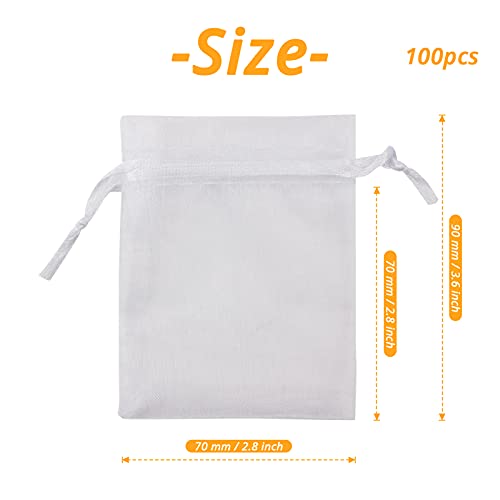 MJIYA Sheer Mesh Drawstring Organza Bags, 100 Pack 3.6x2.8 Inch Small Clear Gift Bags for Favor Jewelry Wedding (100 Pack)