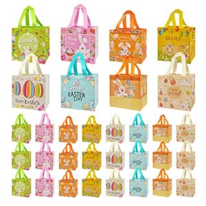 maetrin 24pcs easter bags with handles, small easter gift bags for kids bulk size 8 * 8 * 6inches, premium reusable easter tote bags for egg hunt as easter egg hunt basket bags or easter party bags