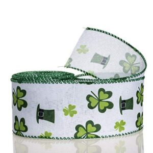 st patrick’s day wired ribbon, 2 1/2 inch by 10 yards emerald green shamrocks lucky ribbon for gift wrapping, wreath and party decoration