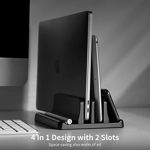 Vertical Laptop Holder, Asher Fashion Vertical Laptop Stand with Adjustable Dock Size, MacBook Stand Made of Premium ABS Plastic, 4 in 1 Design Space-Saving for All Cellphones, MacBooks
