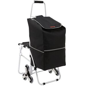 VEVOR Shopping Cart with Wheels, Stair Climbing Grocery Cart with 50L Removable Shopping Bag, 165lbs Foldable Utility Cart Trolley Dolly with Seat, Stair Climber Cart for Grocery Shopping Travel