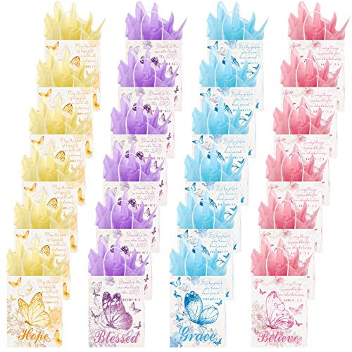 24 Pcs Bible Verse Paper Gift Bags Religious Butterflies Party Favor with 24 Tissues and Card Christian Wrapping Bags with Handles Baptismal Gifts Bags for Girls Women Spring Wrapping Bags Birthday