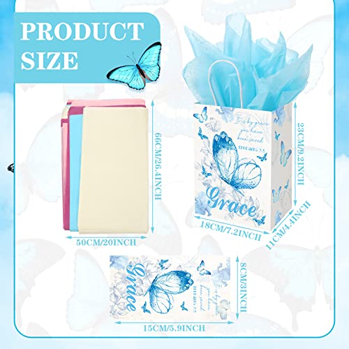 24 Pcs Bible Verse Paper Gift Bags Religious Butterflies Party Favor with 24 Tissues and Card Christian Wrapping Bags with Handles Baptismal Gifts Bags for Girls Women Spring Wrapping Bags Birthday