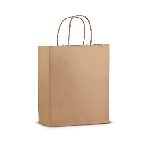 50 Pack - Premium Quality - Trendy Kraft Paper Bags With Handles - Bulk Small Brown Paper Gift Bags, Perfect Kraft Bag, Party Bag or Shopping Bag (8" x 4" x 10", Brown)