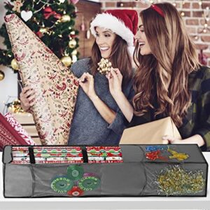 ProPik Holiday Hanging Wrapping Paper Storage Bag Organizer Swivel Hanger 360 Degree Multiple Mesh Pockets And Loops Holds Up To 25 Rolls 40 Inch Plus Space For Ribbons Bows And Gift Wrap (Gray)