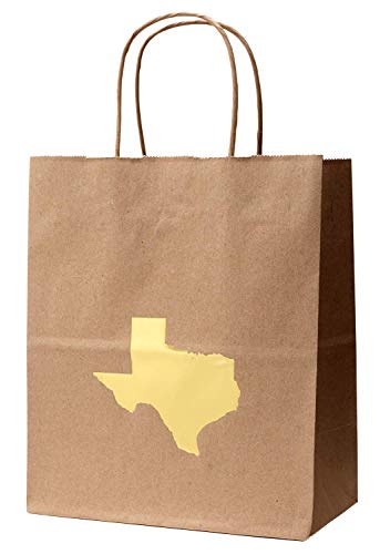 6 Texas Gift Bag with Gold Foil State of Texas Shape Kraft Gift Bag Cub Size 8 x 4 3/4 x 10 1/4 Inches