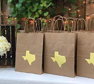 6 Texas Gift Bag with Gold Foil State of Texas Shape Kraft Gift Bag Cub Size 8 x 4 3/4 x 10 1/4 Inches