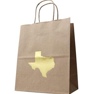 6 Texas Gift Bag with Gold Foil State of Texas Shape Kraft Gift Bag Cub Size 8 x 4 3/4 x 10 1/4 Inches