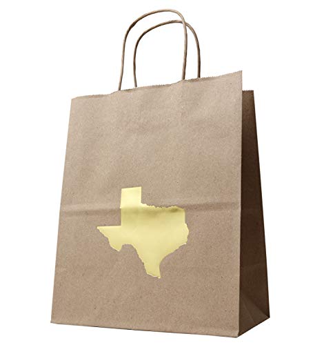 6 Texas Gift Bag with Gold Foil State of Texas Shape Kraft Gift Bag Cub Size 8 x 4 3/4 x 10 1/4 Inches