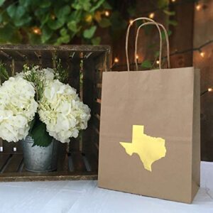 6 Texas Gift Bag with Gold Foil State of Texas Shape Kraft Gift Bag Cub Size 8 x 4 3/4 x 10 1/4 Inches