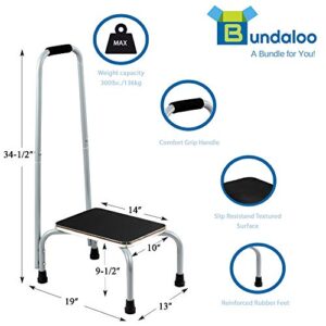 Bundaloo Support Step Stool | Best Foot Stool for Hospital Bed, Kitchen Shelving, & Bath Tub | Non-Slip Rubber Handle, Platform, & Feet for Extra Safety | for Adults & Kids in Home or Medical Setting