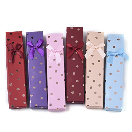 Cheriswelry 12pcs Cardboard Necklaces Bracelets Boxes Bowknot Jewelry Gift Boxes Rectangle Present Package Case with Sponge Inside Mixed Color 21x4.4x2.1cm for Valentine's Day Display