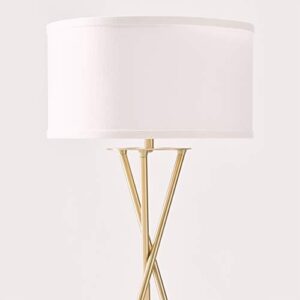 Brightech Jaxon LED Floor lamp, Modern Lamp for Living Rooms & Offices, Tall Lamp with Contemporary Drum Shade, Gold Tripod Standing Lamp for Bedroom Reading, Great Living Room Decor - Brass