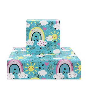 birthday wrapping paper for kids girls boys, i love sunshine rainbow design gift wrap paper for birthday baby shower children’s day, 4 sheets folded flat 20×28 inches per sheet