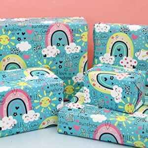 Birthday Wrapping Paper For Kids Girls Boys, I Love Sunshine Rainbow Design Gift Wrap Paper for Birthday Baby Shower Children's Day, 4 Sheets Folded Flat 20x28 Inches Per Sheet